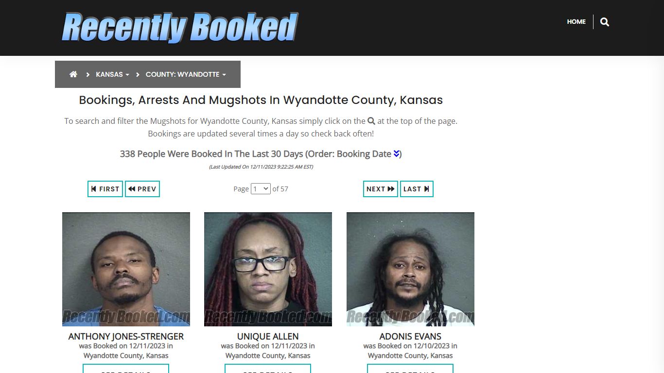 Bookings, Arrests and Mugshots in Wyandotte County, Kansas